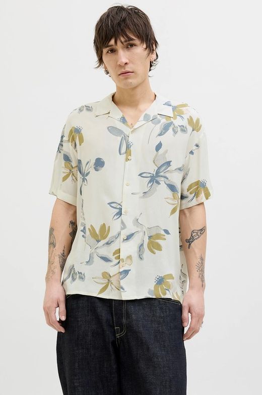 Camisa m/c viscosa con estampado floral Jack & Jones Cloud Dancer