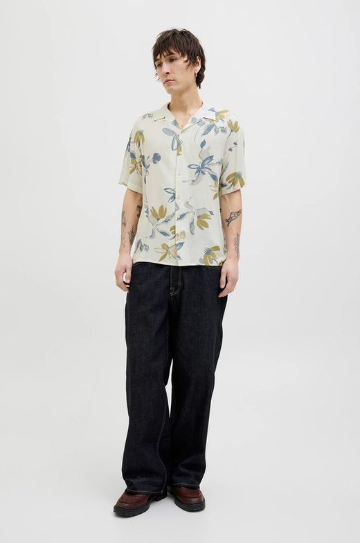 Camisa m/c viscosa con estampado floral Jack & Jones Cloud Dancer