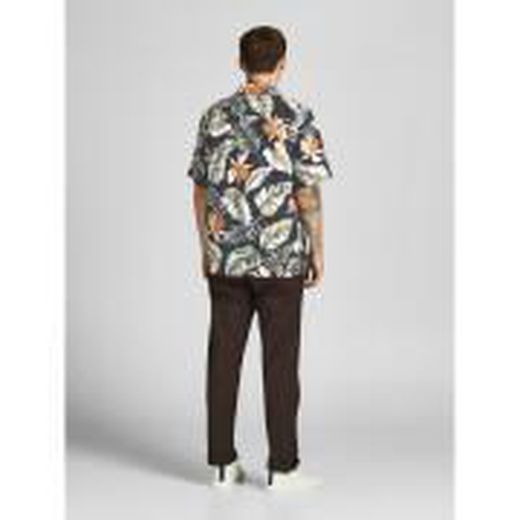 Camisa m/c viscosa con estampado tropical Jack & Jones Black