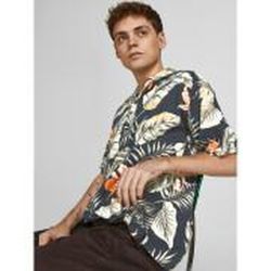 Camisa m/c viscosa con estampado tropical Jack & Jones Black