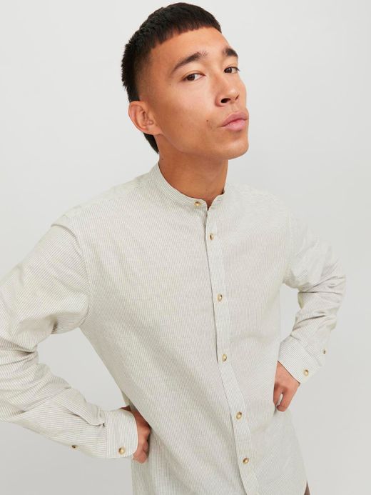 Camisa m/l con cuello mao rayas finas Jack & Jones Crockery