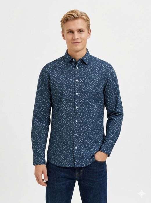 Camisa m/l con estampado floral bicolor Selected Sky Captain