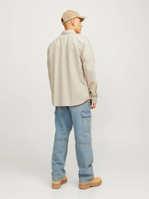 Camisa m/l con estampado geométrico Jack & Jones Beige