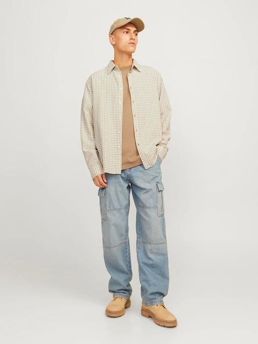 Camisa m/l con estampado geométrico Jack & Jones Beige