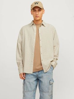 Camisa m/l con estampado geométrico Jack & Jones Beige