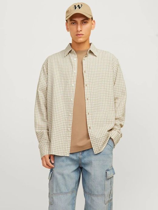 Camisa m/l con estampado geométrico Jack & Jones Beige