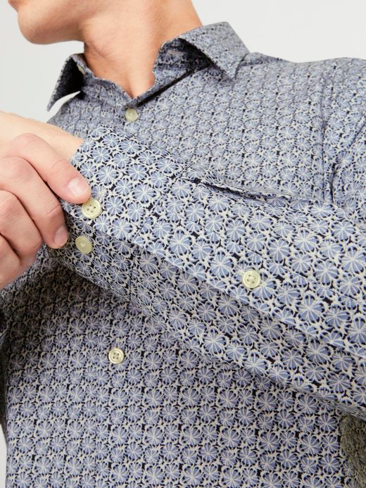 Camisa m/l con micro estampado Jack & Jones Blue