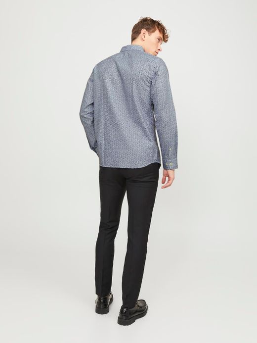 Camisa m/l con micro estampado Jack & Jones Blue