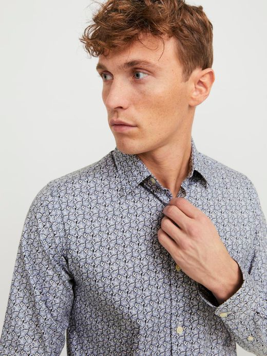Camisa m/l con micro estampado Jack & Jones Blue