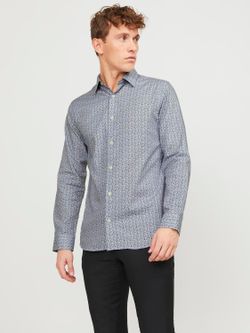 Camisa m/l con micro estampado Jack & Jones Blue