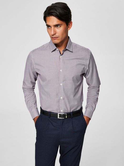 Camisa m/l con microcuadros Selected Bright White