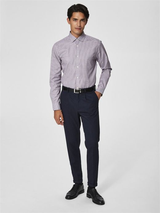 Camisa m/l con microcuadros Selected Bright White