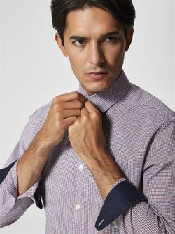 Camisa m/l con microcuadros Selected Bright White