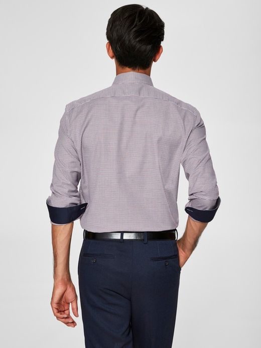 Camisa m/l con microcuadros Selected Bright White