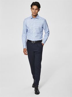 Camisa m/l con microcuadros Selected Sky Blue