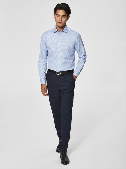 Camisa m/l con microcuadros Selected Sky Blue