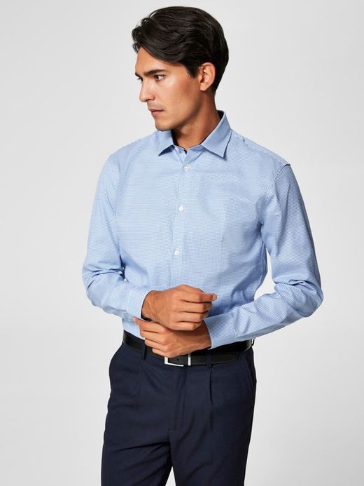 Camisa m/l con microcuadros Selected Sky Blue