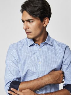 Camisa m/l con microcuadros Selected Sky Blue