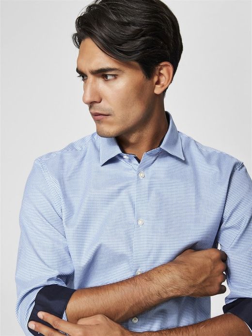 Camisa m/l con microcuadros Selected Sky Blue