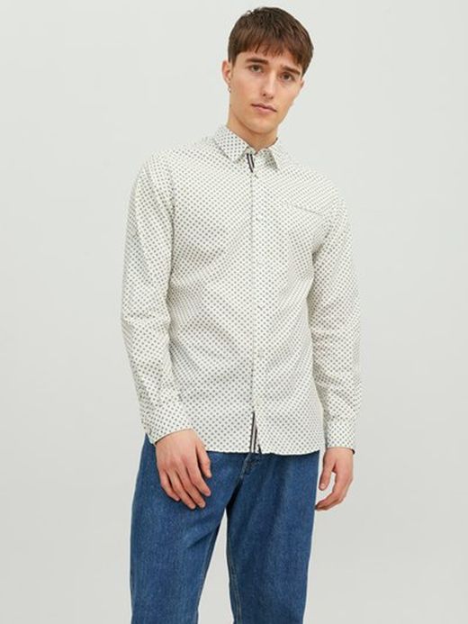 Camisa m/l con muestra geométrica Jack & Jones Cloud Dancer