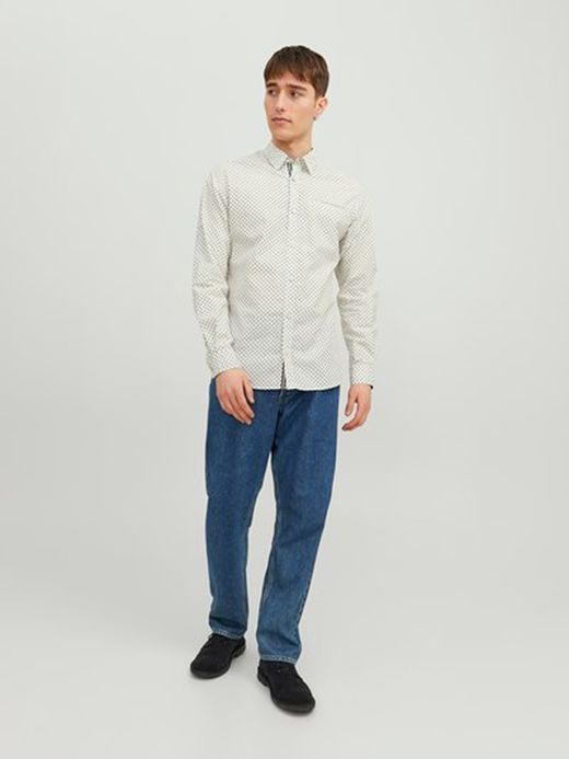 Camisa m/l con muestra geométrica Jack & Jones Cloud Dancer