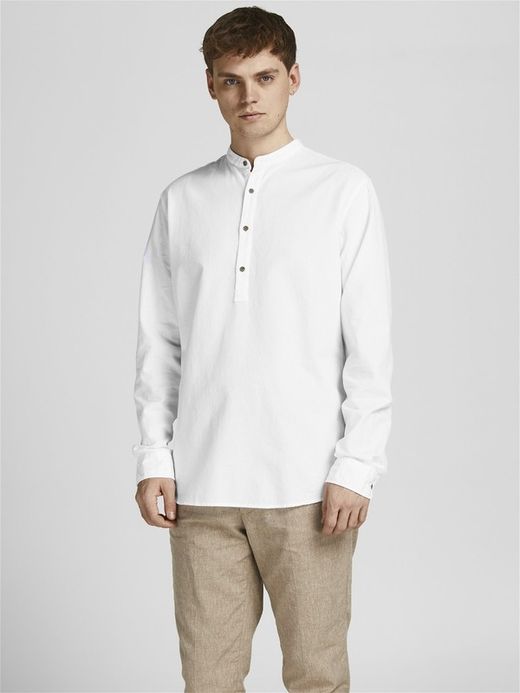 Camisa m/l de 4 botones Jack & Jones White