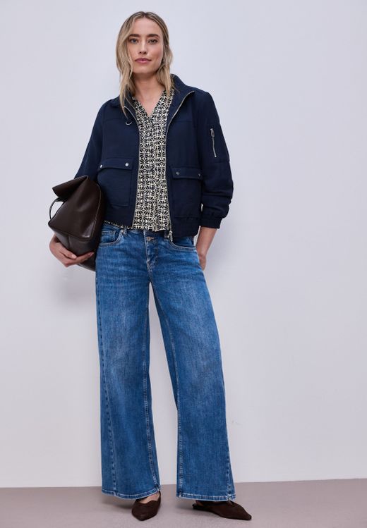 Camisa m/l de punto con estampado vegetal Street One Shadow Blue