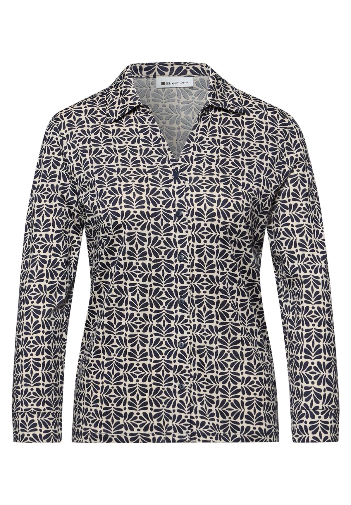 Camisa m/l de punto con estampado vegetal Street One Shadow Blue 32