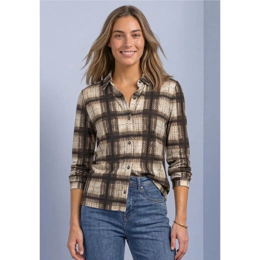 Camisa m/l de punto cuadros Street One Sand
