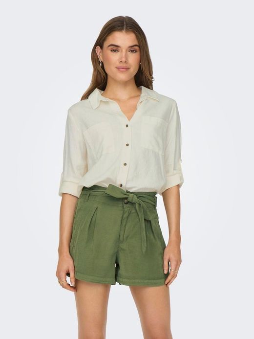 Camisa m/l lino con bolsillos Only Cloud Dancer