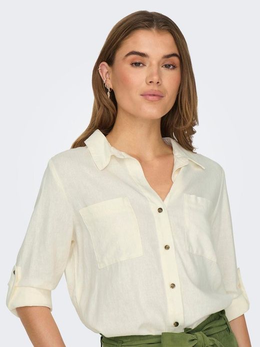 Camisa m/l lino con bolsillos Only Cloud Dancer