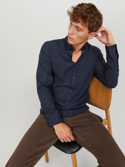 Camisa m/l microjaspeado Jack & Jones Navy Blazer