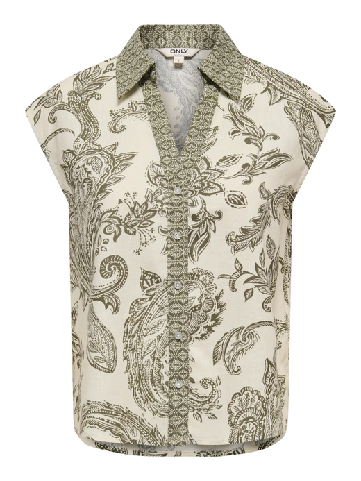 Camisa s/m con estampado cachemir monocolor Only Ivy Green