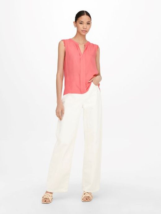 Camisa s/m lisa con puntilla Only Rose