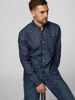Camisa tejana con microdibujo libélulas Produkt Dark Blue
