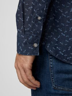 Camisa tejana con microdibujo libélulas Produkt Dark Blue