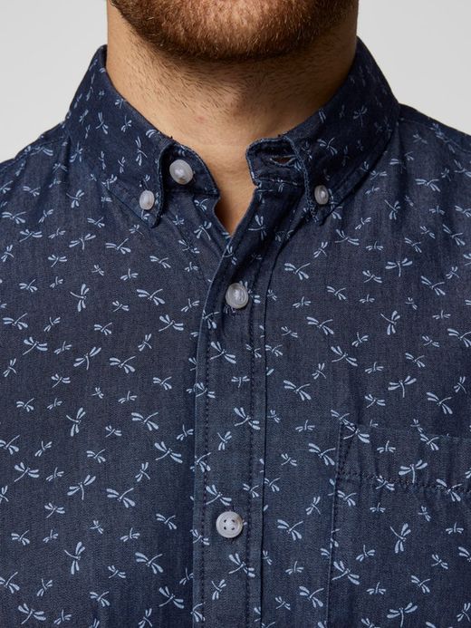 Camisa tejana con microdibujo libélulas Produkt Dark Blue