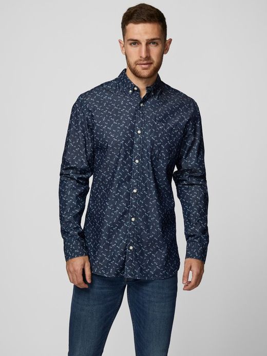 Camisa tejana con microdibujo libélulas Produkt Dark Blue