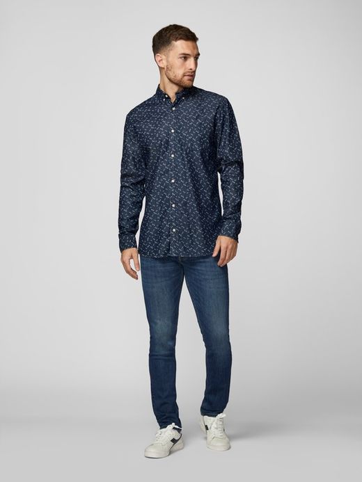 Camisa tejana con microdibujo libélulas Produkt Dark Blue