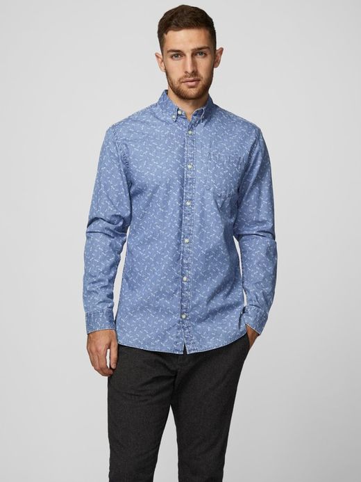 Chemise en jean à micro-motif libellule Produkt Light Blue Den