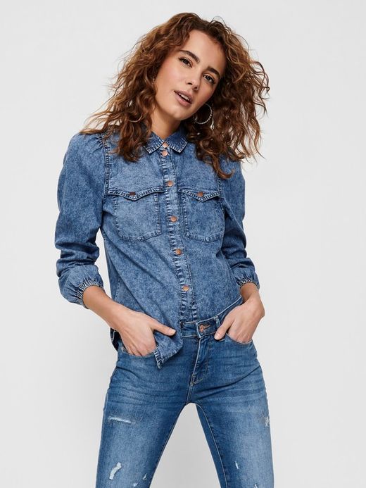 Camisa tejana entallada Only Medium Blue