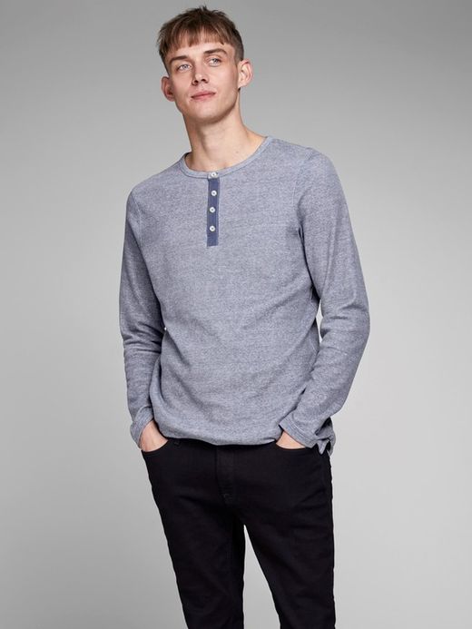 Camiseta básica con 3 botones Jack & Jones Mood Indigo
