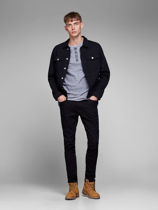 Camiseta básica con 3 botones Jack & Jones Mood Indigo