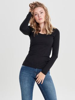Jacqueline De Yong Schwarzes Basic T-Shirt mit U-Ausschnitt
