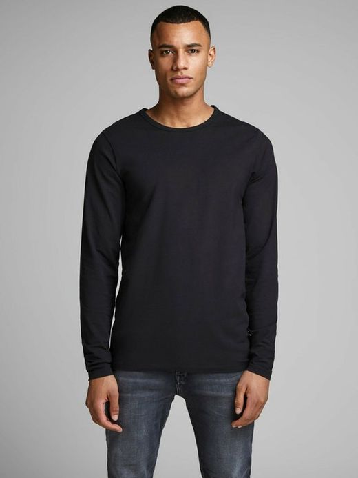 Camiseta básica elástica lisa Jack & Jones Black