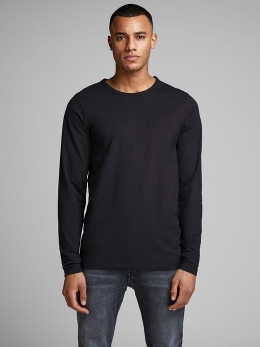 Camiseta básica elástica lisa Jack & Jones Black