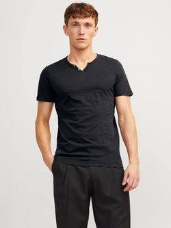 Camiseta básica lisa con cuello abierto Jack & Jones Black