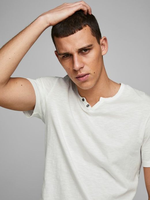 Camiseta básica lisa con cuello abierto Jack & Jones Cloud Dancer