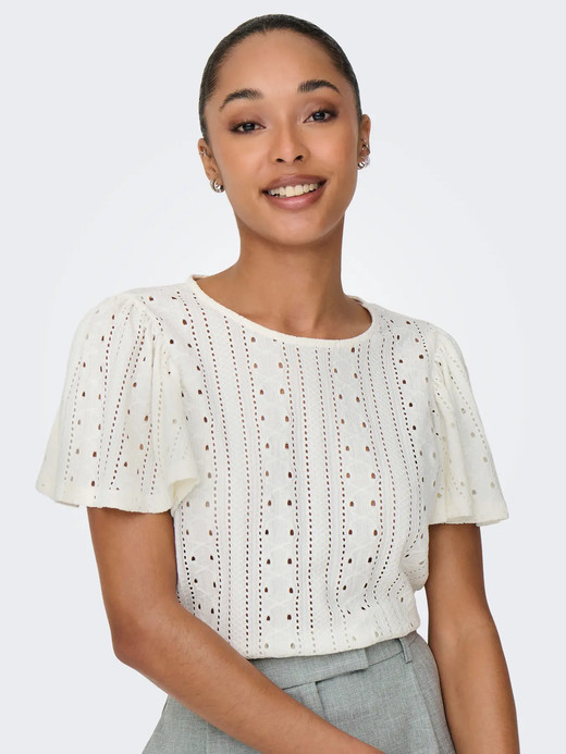 Camiseta calada con manga abullonada Only Cloud Dancer