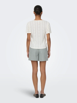 Camiseta calada con manga abullonada Only Cloud Dancer